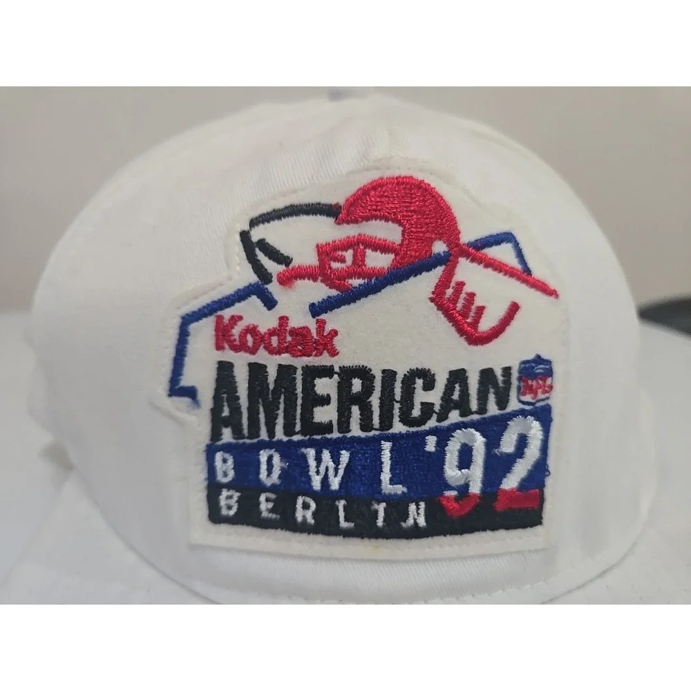 DEADSTOCK Vtg 1992 NFL Kodak American Bowl Berlin Snapback Hat White MINT